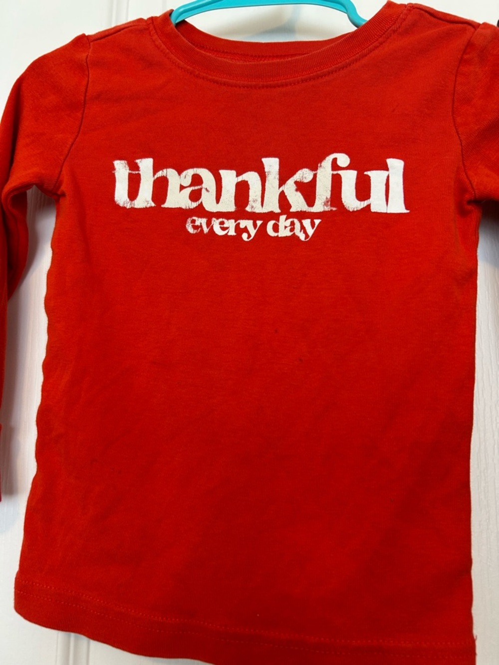 Old Navy Red Long Sleeve 'Thankful Every Day' Pajama Set with Printed Pants - Picture 2 of 4